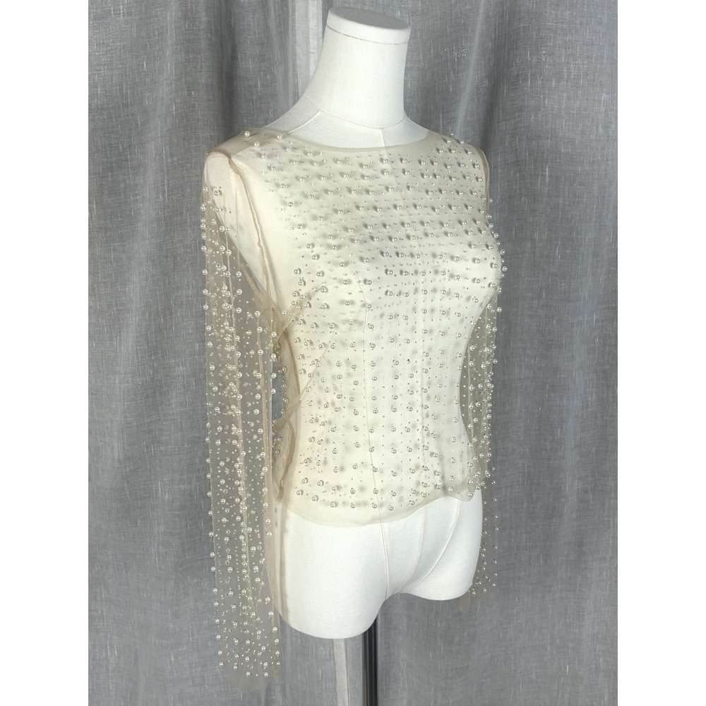 Sheer Pearl Festival Top Embellished Transparent Boho Fairy Angelcore Small 3-D - Picture 5 of 14